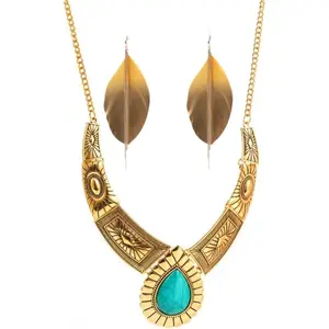 Inspired Pocahontas Necklace and Earrings Set: Feather Design, Nature-Inspired Pendant, Nickel-Free