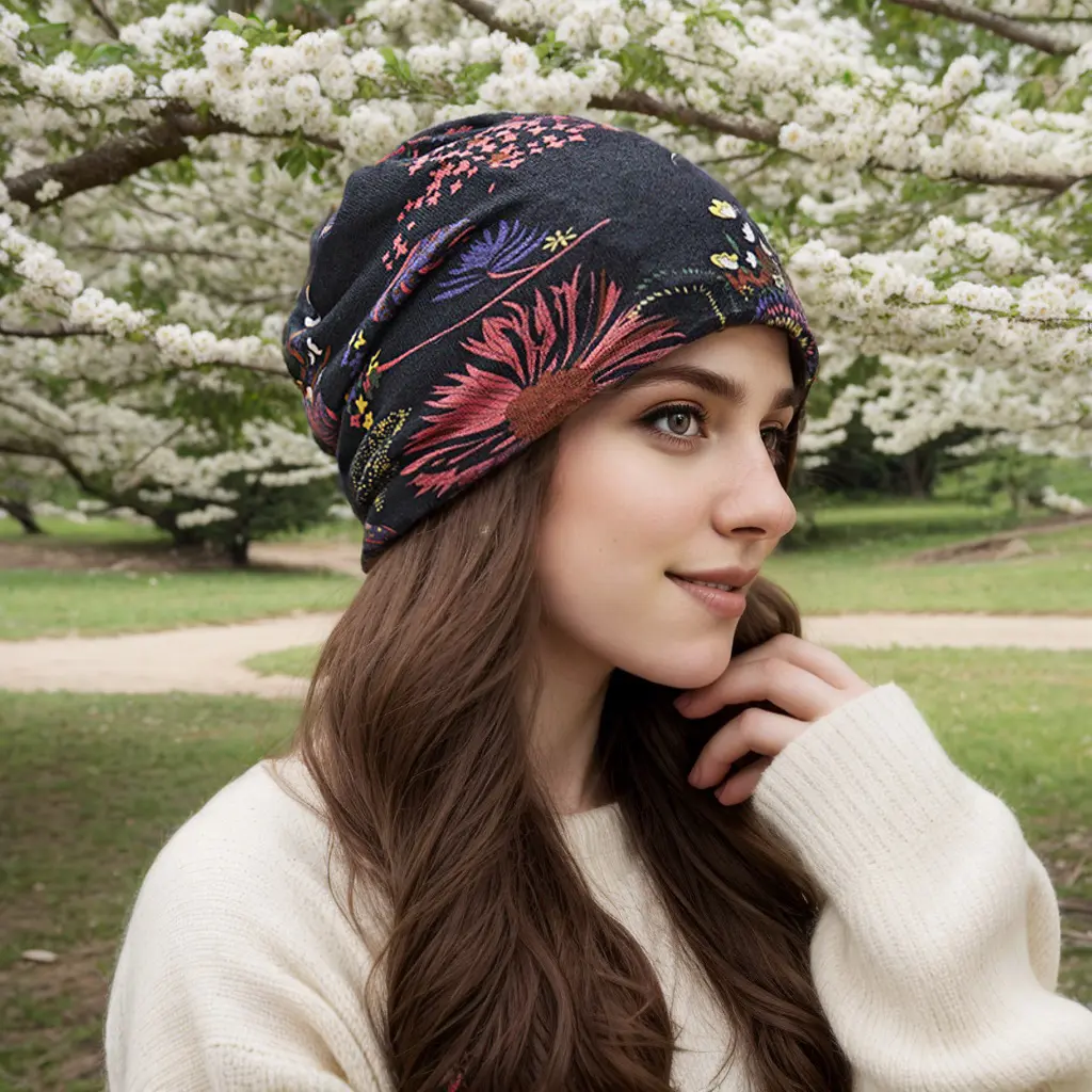 Women's 4-Piece Fashion Slouchy Cotton Beanies, Soft Lightweight Elastic Chemo Headwear Skull Cap, Casual Wear
