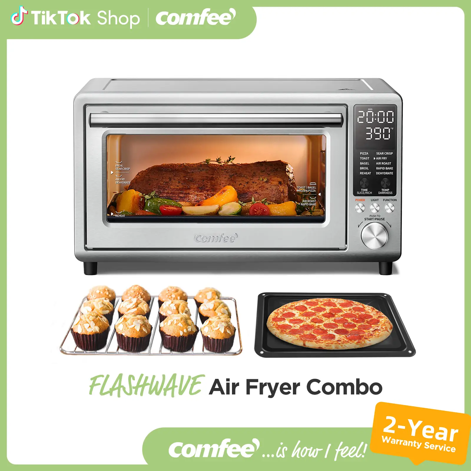 COMFEE' Toaster Oven Air Fryer FLASHWAVE Ultra-Rapid Heat Technology, Deals for you Days, gift, Convection Toaster Oven Countertop with Bake Broil Roa