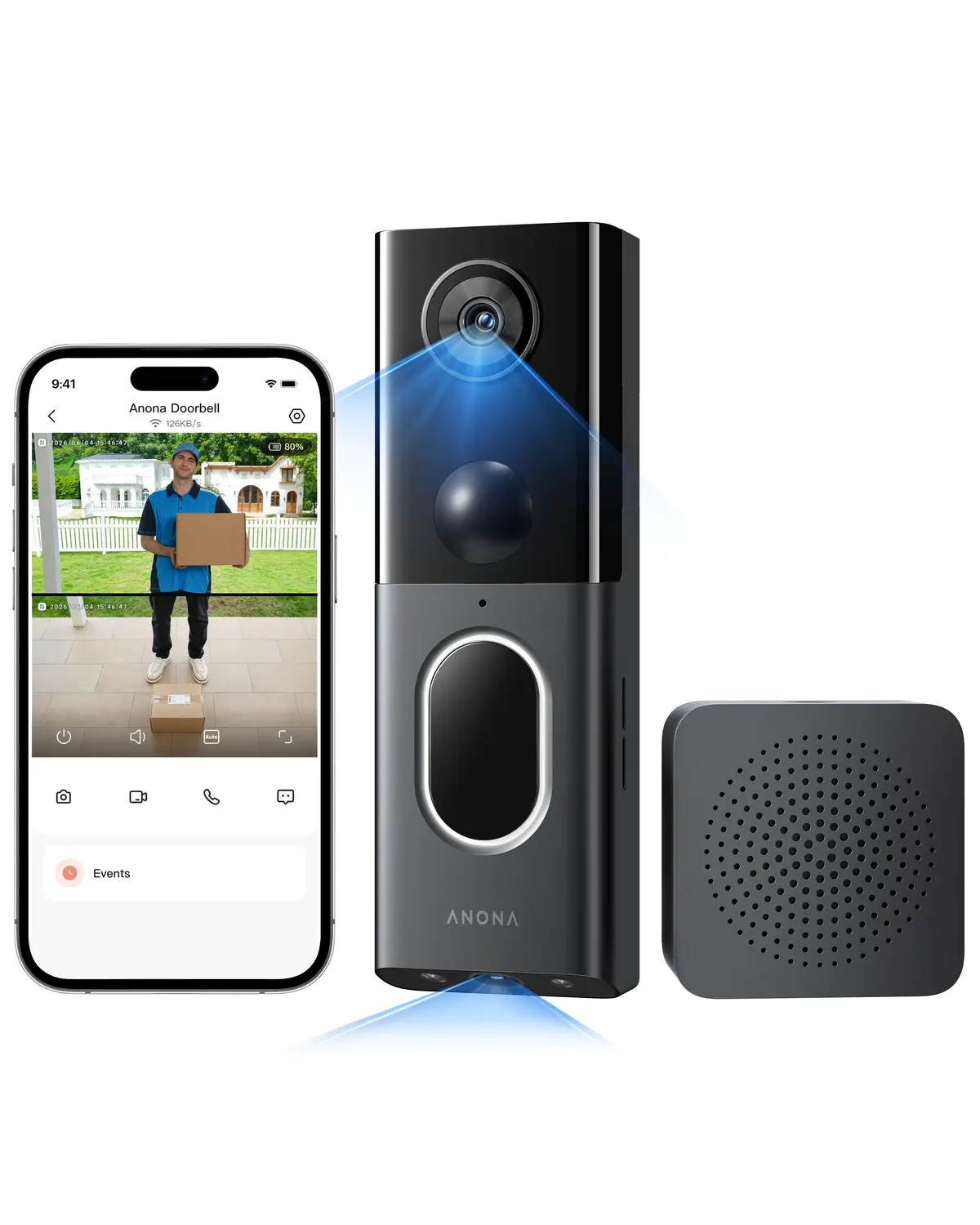 Anona Dual Cameras Video Doorbell with AI Package Detection No Subscription