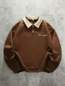 Men's Fall Winter Half Button Polo Neck Sweatshirt Long Sleeve, Trendy Letter Print Design, Comfortable Fabric, Casual Fashion for Daily Wear