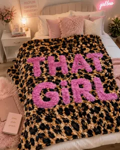 That Girl Leopard Print Velveteen Plush Blanket | Pink Fuzzy Lettering