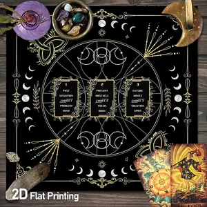Mystical Altar Cloths Witchcraft with Celestial Black Golden Tarot Card Tablecloth for Witchcraft Astrology Decoration Oracle Paper Mat Falling Games Dormitory Home Decor Polyester Tarot Mat for Reading Cards Divination