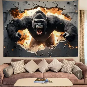 60in x 40in  home decor banner keowhsf Gorilla Tapestry with 3D Visual – Fantasy Animal Wall Hanging for Bedroom, Living Room, Dorm, or Home Decor, Cool Boys Art funny hanging poster fan bedroom living room gift