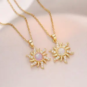 Sun Necklace, Woman Jewelry ,Fashion Wedding Party Accessories Gold Plated, Opal Sun Pendant ,Rapunzel Choker, Gift