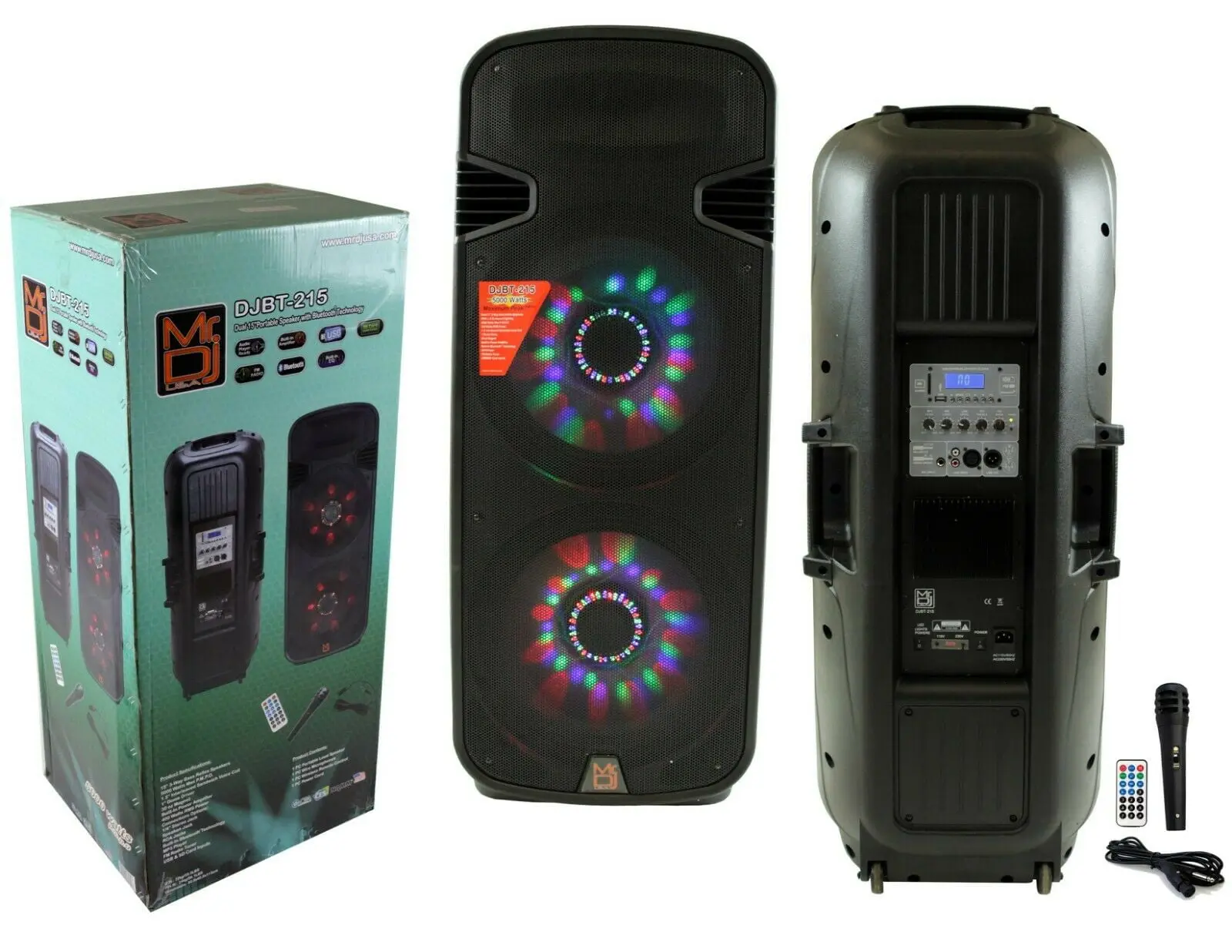 MR DJ Dual 15 lnch 3 WAY 5000W PA DJ Powered Speaker BT LED Light Speaker