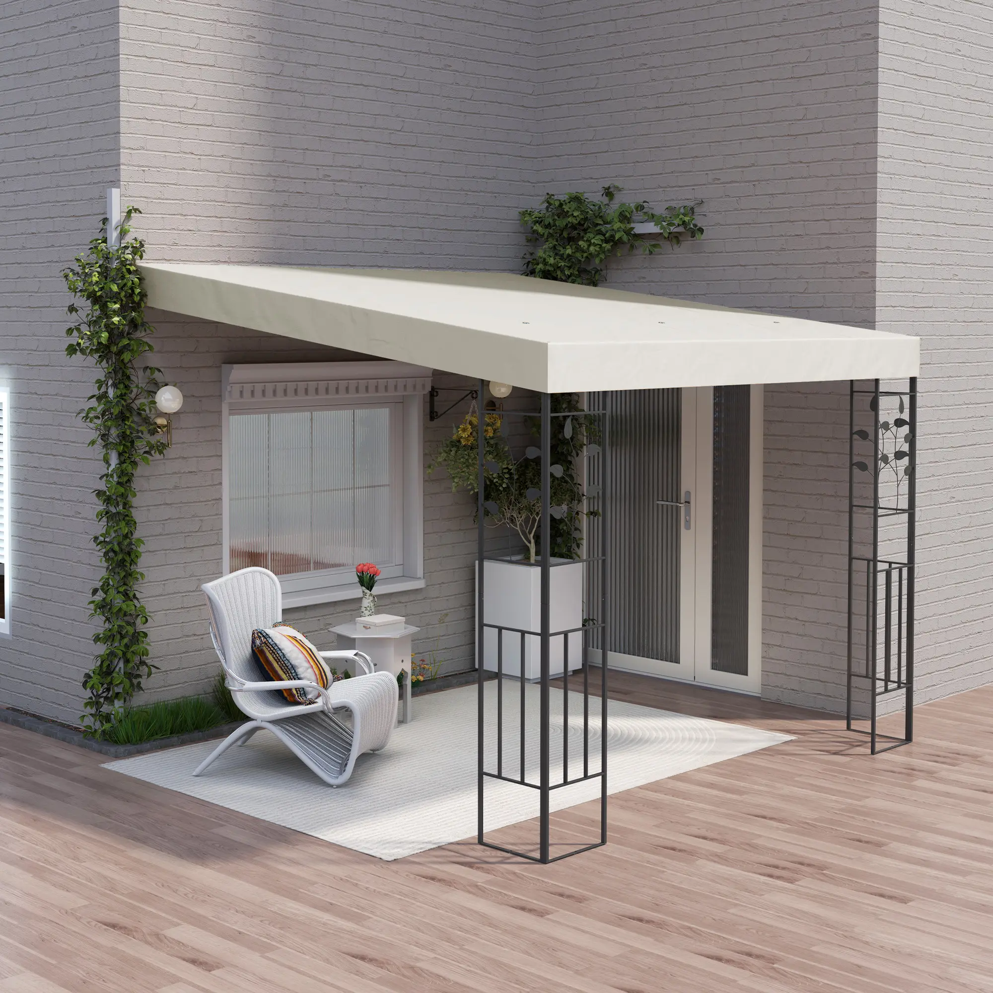 10' x 10' Outdoor Pergola Canopy, Metal Patio Canopy with Drainage Holes for Backyard, Garden, Cream White