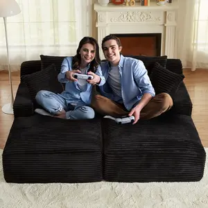 Corduroy Boneless Couch, Double Chaise Lounge Sofa Bed with Fluffy Pillows, Oversized Loveseat Sleeper with Arm for Living Room, 79" W, No Assembly (Dark Grey) chaiser viral  tiktok  couch boneless chaise lounge
