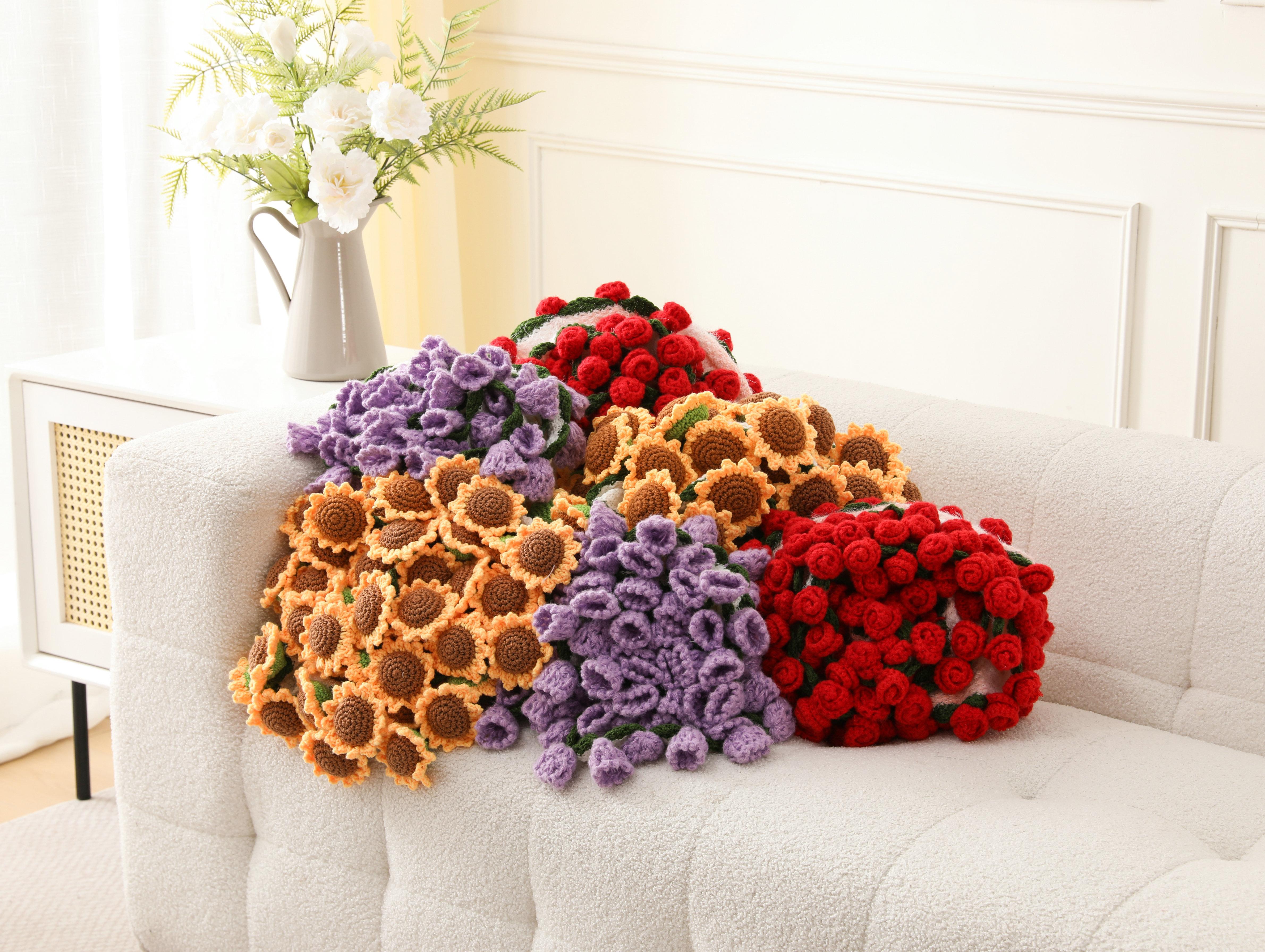 【Mother's day gift】Crochet Flowers Bouquet Blanket, Handmade Rose Knitted Blanket, Romantic Gift for Girlfriend, Birthday, Anniversary, Wedding, Home Decor, Bed, Sofa, Sun Flower,Lily of the Valley#Summervibes