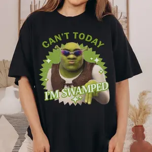 Can’t Today I’m Swamped Shrek Shirt, Funny Shrek Meme T-Shirt, Ogre Humor Graphic Tee, Retro Cartoon Parody Shirt, Unisex Cotton Meme Tee