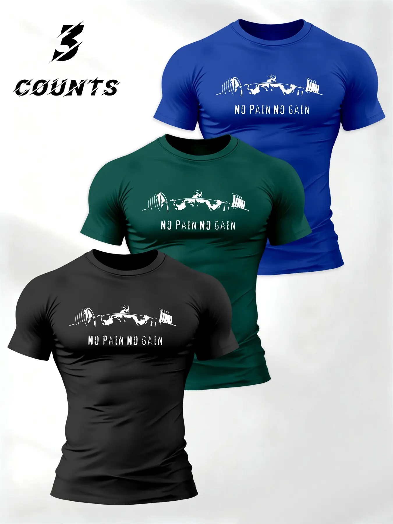 Men's Letter Fitness Print Round Neck Short Sleeve Casual Loose Fit T-Shirt, Comfortable Daily Sport Wear, Casual Workout Tops, Fashion Pattern Tee 3 Pack, Sports Tops
