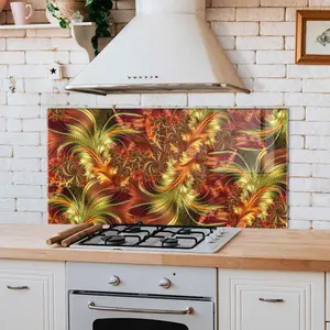 GCKG Fractals infinitely complex self-similar red orange green Tempered Glass Kitchen Backsplash, Stove Back Cover, Stove Splashback, Cutting Board, Kitchen Wall Decor