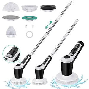 Electric Spin Scrubber Integrated Cleaning Fluid Chamber, Efficient Cordless Cleaning Brush - 90 Min Runtime, Cleaning Brush Adjustable Length (10.63-51.18 inches) 6 Replaceable Brush Heads, 2 Adjustable Power Modes, Ideal for Bathtubs, Floors, and More