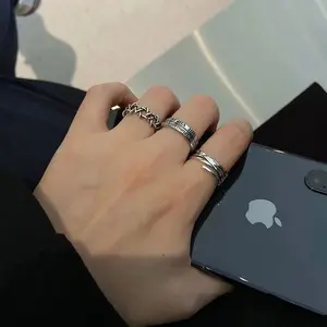 Roman numeral three-piece ring set for men and women, open ring for couples
