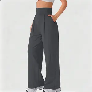 Women's Wide-Leg Workout Pants High-Waisted, Loose Casual Trousers with Pockets for Gym Fitness Daily Wear outdoorfun