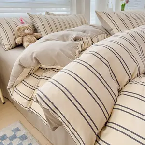 Boho Style Striped Polyester Fiber Bedding Set, Includes 1 Duvet Cover and 2 Pillowcases, Simple Bohemian Design for All Seasons, Bohemian Aesthetic, Stripe Pattern, Bedroom Decor, Complete Set