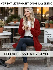 Women's Over-Sized Boho Duster Cardigan: Breathable Lace Crochet Knit, Drop Shoulder, Solid Color Long Shrug for Summer Office & Beach
