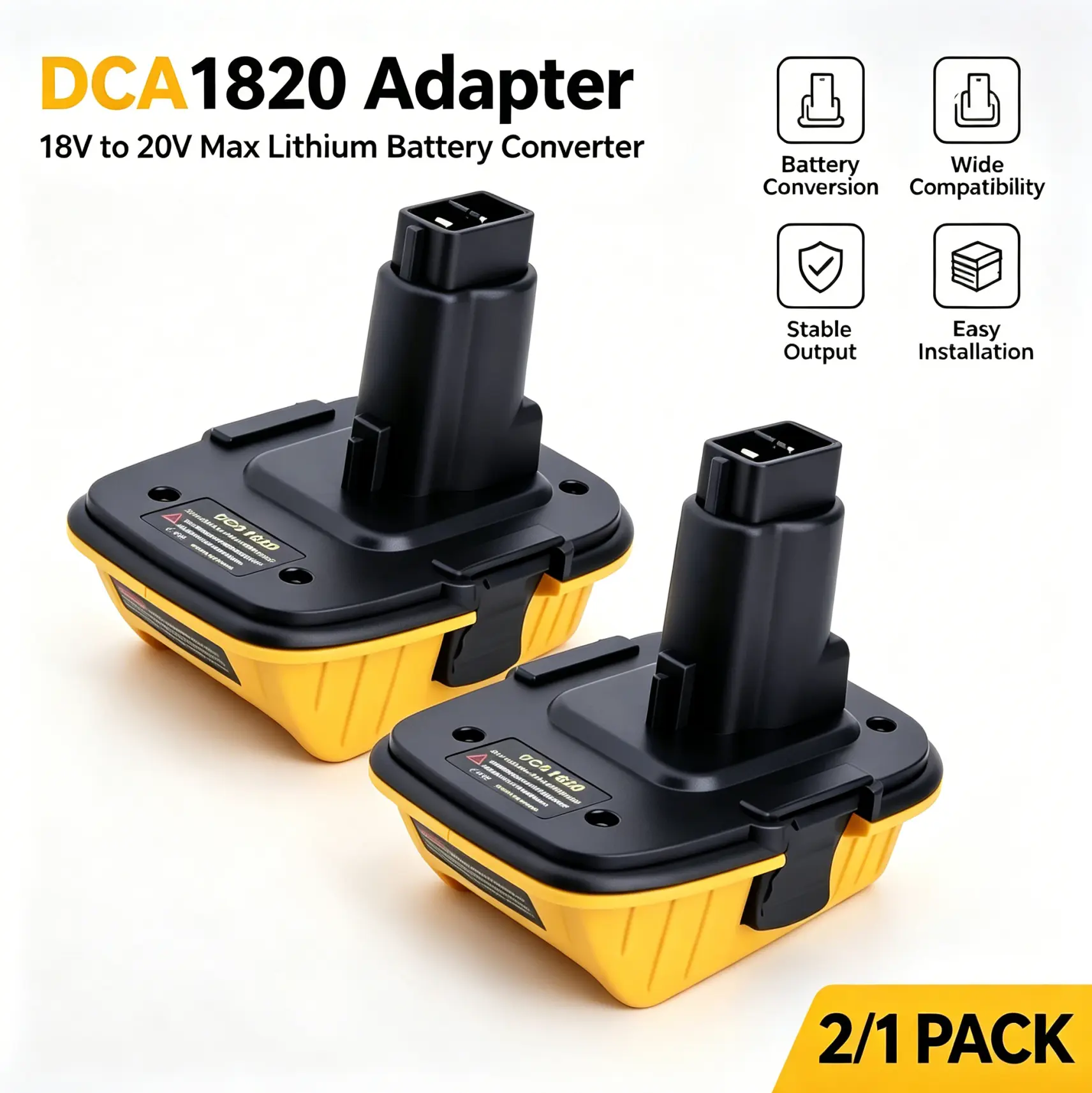 2/1Pack DCA1820 Adapter for Power Tool Accessories, 18V to 20V Max Lithium Battery Converter, Compatible with Dewalt 18V Power Tools, Converts 20V DCB200 to XRP NiMh Batteries DC9096 DC9098