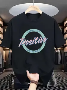 Menswear "Positive Fearless Soul" Graphic T-Shirt - Breathable Soft Cotton Oversized Unisex Crew Neck, Minimal Text Y2K Streetwear Top, Inspirational Quote Daily Casual Outfit for Men & Women