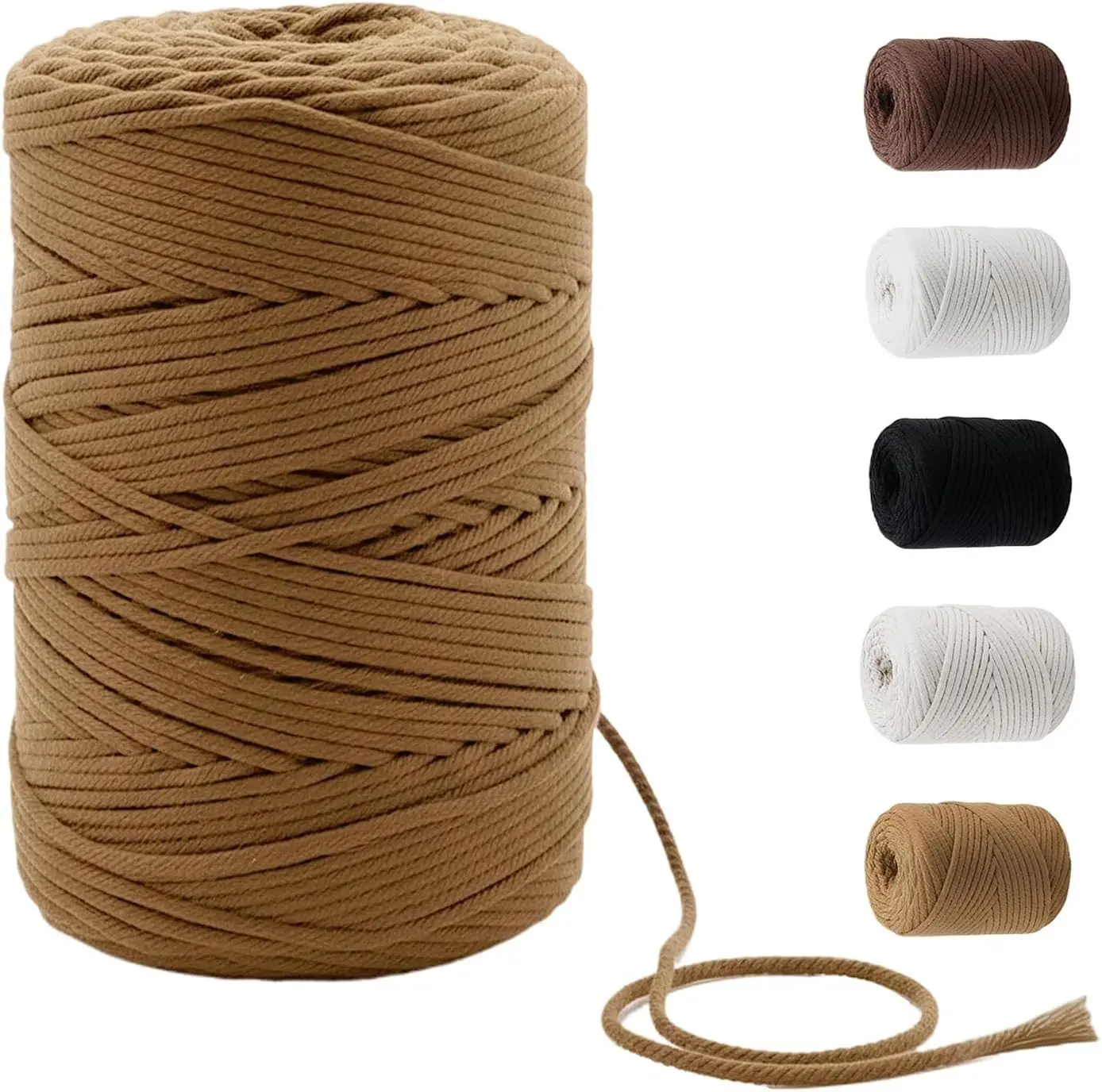 220 Yards 4mm Soft 4 Strand Twisted Recycled Cotton Macrame Cord Latte for Plant Hangers Wall Hangings Dream Catchers Macrame Supplies