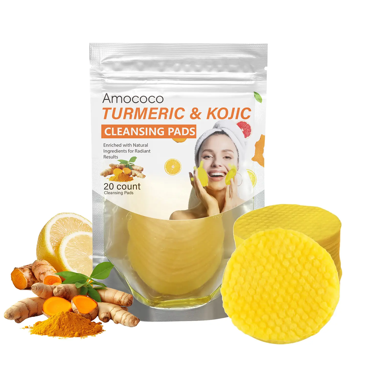 5pcs Turmeric Cleansing Exfoliating Pads Facial Cleansing Skincare, cleansing, skin care, cleansing （100pcs） Turmeric Comfort Cleanser Facial Wash