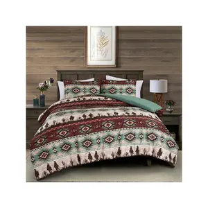 Chezmoi Collection Audun 2/3-Piece Southwestern Cowboys Comforter Set, Multicolor Teal Brown Beige Tan Red Printed Microfiber Lightweight Bedding Set For All Season