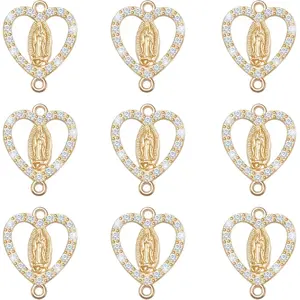 30 Pieces Catholic Rhinestone Virgen De Guadalupe Charm Alloy Enamel Sacred Heart Link Connector Charms Pendant For DIY Mexican Bracelet Earrings Jewelry Making