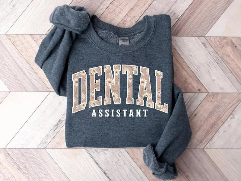 Dental Assistant Sweatshirt, Collegiate Floral Print RDA , Fall Boho Floral Dental Assistant , Daisy Flower RDA Crewneck