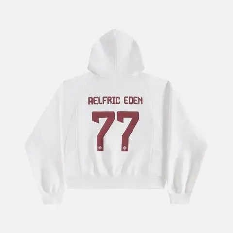 AELFRIC EDEN Men's Vintage 77 Bold Identity Graphic Boxy Cut Fitted Pullover Hoodie, Unisex Cotton Blend Long Sleeve Streetwear Clothing, Letter Print, Back to School