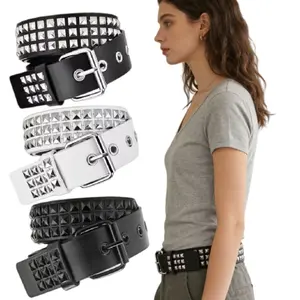 3 Pcs Y2K Gothic Punk Studded Belt, Trendy Metal Pyramid Rivet Waist Belt, Aesthetic Streetwear Adjustable Grommet Belt for Women Men, Vintage Rock Style Daily Commute Casual Outfit Fashion Waist Accessories