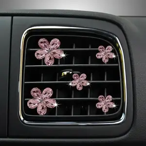 Rhinestone Flower Design Car Air Vent Decoration, Car Air Conditioner Outlet Decorative Clip, Cute Car Interior Ornament Accessory for Women & Girls