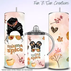 Mama Mini Pumpkin Spice Sippy Cup and Tumbler, Matching Cups for Mother and Daughter, 20oz and 12oz Stainless Steel Drinkware Lid Set