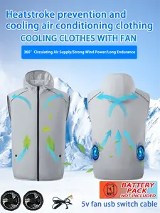 Men's Outdoor Athletic Casual Activewear, Workwear Hooded Gilet, Cooling Fan Air Conditioning Uniform, 360° Circulating Ventilation, Summer Heat Protection