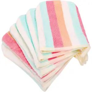 Washcloth Set 6 Pack Small Hand Towels for   Bathroom, 6"x8" Super Absorbent & Soft Coral Fleece Facial Cloths for Showering, Rainbow Striped Quick Dry Towel with  Loop
