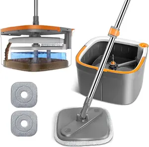 2-Tank Clean & Dirty Water Separation Spin Mop & Bucket System, Hands-Free Wringing, 360° Microfiber Mop Head for Hardwood & Tile Floor Cleaning