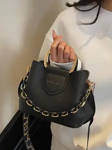 Women's Fashion Chain Strap Decorated Handbag, Casual Solid Color Shoulder Bag for Daily Used, Trendy Versatile High-quality Daily Commuting Bag, Crossbody Chain Bag