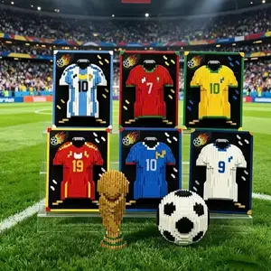 Football Lego Set, 6 Team Soccer Shirt Display Model with Trophy & Ball,  Argen,Bra,Portug Lego, 2026 Soccer Fan Collectible Desk Decoration, Sports Gift for Kids Adults