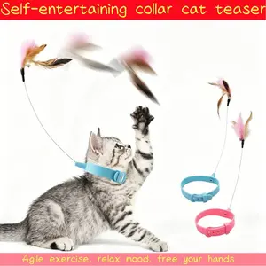 Upgraded Artificial Feather Cat Wand Toy with Adjustable Collar, Soft Silicone Colorful Teaser, Built-in Bells & Attachments, 6.7x0.8x6.7 Inches, All Seasons Active Play Kitten Indoor Exercise & Boredom Relief Pet Training Tool, Steel Wire