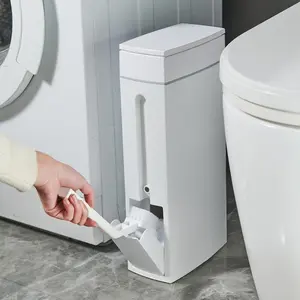 Compact Bathroom Trash Can with Lid, Ultra-Thin Design, Press-Open Mechanism, No Drilling Installation, Space-Saving Plastic Bin