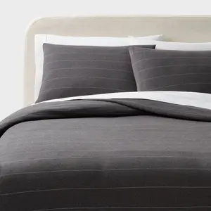 Full/Queen Jersey Duvet and Sham Set Dark Gray Striped - Threshold