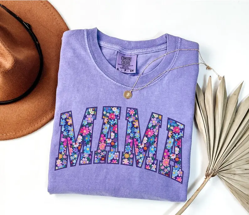 Comfort Colors Mama Shirt, Floral Mom Spring Tee, Trendy Mom Tshirt, Women's Flower Mama Shirt, Spring Pregnancy Reveal Gift for New Mom