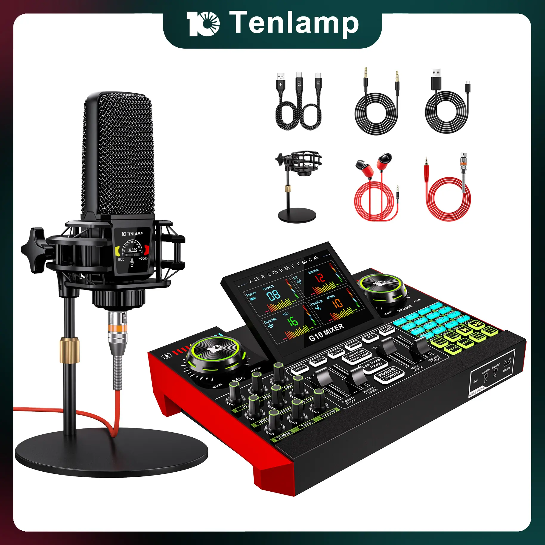 Tenlamp G10-PK PRO Mixer Sound Card Kit, Custom Sound Effects