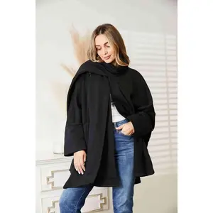 HEYSON Full Size Open Front Cardigan with Scarf Design