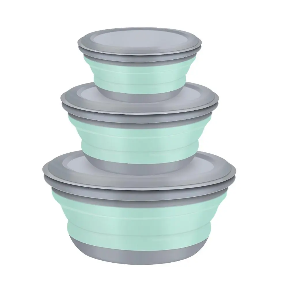 Silicone Foldable Food Storage Box, 3 Counts/set Portable Food Container with Lid, Folding Bowl for Home Kitchen Outdoor Camping, Camping Kitchenware, Camping Accessory, Outdoor Camping Supplies