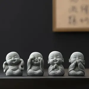 Cute Zen Style Resin Monk Statue, See No Evil Hear No Evil Speak No Evil Design, Perfect for Home and Garden Decor, Indoor and Outdoor Unique Buddha Statue