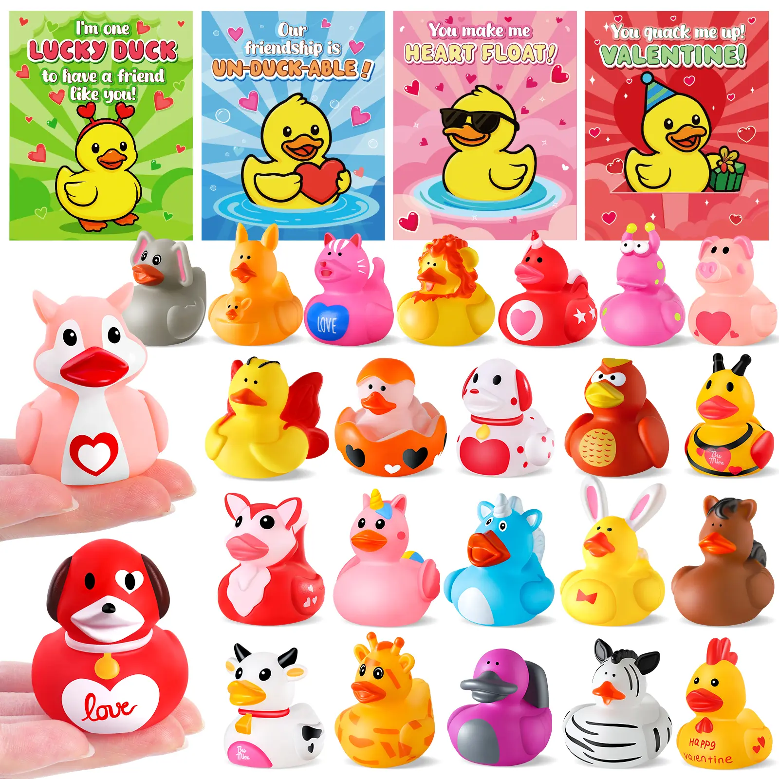 24 Pcs Rubber Ducks with Valentines Card, Valentines Baby Children Bath Toys Gifts for Kids, Valentines Theme Rubber Ducks in Bulk Play cool gifts for kids cool gifts for kids