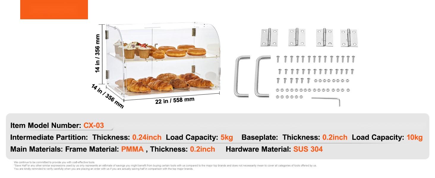 Pastry Display Case, 2-Tier Commercial Countertop Bakery Display Case In Clear Acrylic With Rear Door Access And Removable Shelves, Keeps Donuts, Bagels, Cakes, And Cookies Fresh, 22 x 14 x 14 Inches, Lightweight And Easy To Clean Pastry Display Case, 2-Tier Commercial Countertop Bakery Display Case In Clear Acrylic With Rear Door Access And Removable Shelves, Keeps Donuts, Bagels, Cakes, And Cookies Fresh, 22 x 14 x 14 Inches, Lightweight And Easy To Clean