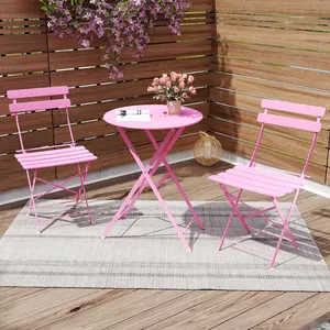 Small Space Must-Have 3-Piece Folding Outdoor Bistro Set with Table & 2 Chairs Perfect for Balcony & Apartment Patio Black Fully Assembled