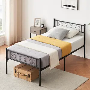 Black Twin XL Bed Frame with Headboard and Footboard for Girls and Boys, Metal Platform Bed Frame with Iron-Art Sweet Heart, No Box Spring Needed, Under Bed Storage, Easy Assembly