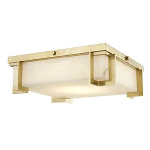 Delmar Flush Mount Ceiling Light - Spanish Alabaster Design with Cast Metal Brackets